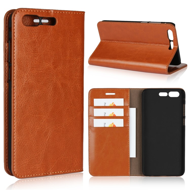 Crazy Horse Stand Wallet Genuine Leather Case for Asus ZenFone 4 Pro (ZS551KL) - Coffee-1