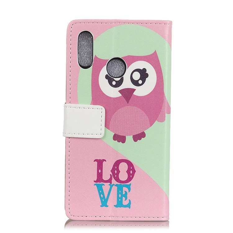 Pattern Printing Wallet Leather Cover Shell Case for Asus Zenfone 5 ZE620KL - LOVE Pattern and Pink Owl-2