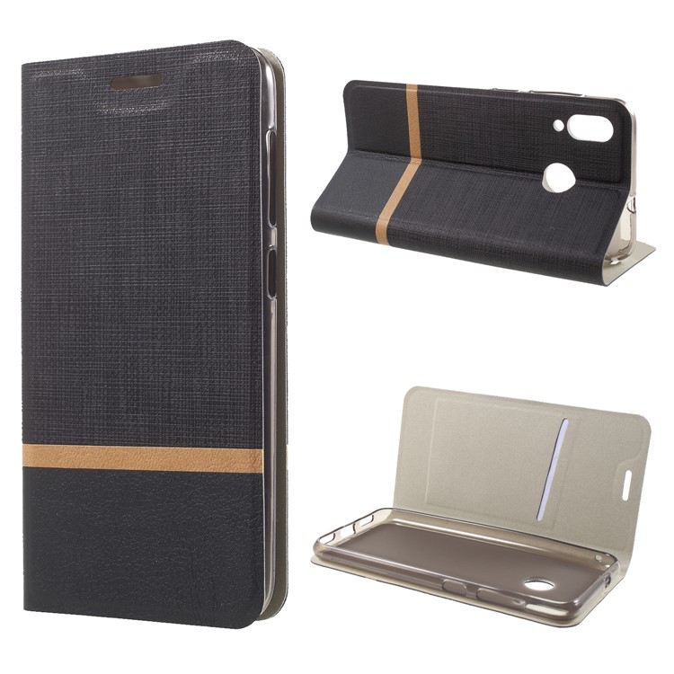 For Asus Zenfone Max (M1) ZB555KL Cross Pattern Bi-color Leather Cover Shell with Card Slot - Black-1