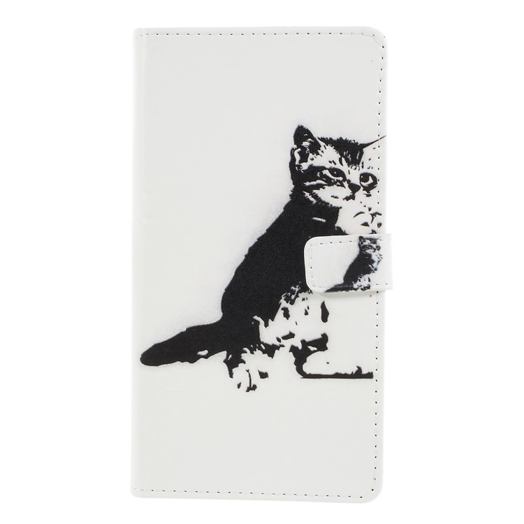 Pattern Printing Leather Wallet Cover Phone Case for Asus Zenfone 5Z ZS620KL - Black and White Cat-1