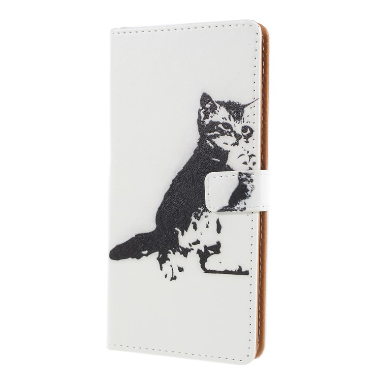 Pattern Printing Leather Wallet Cover Phone Case for Asus Zenfone 5Z ZS620KL - Black and White Cat-3