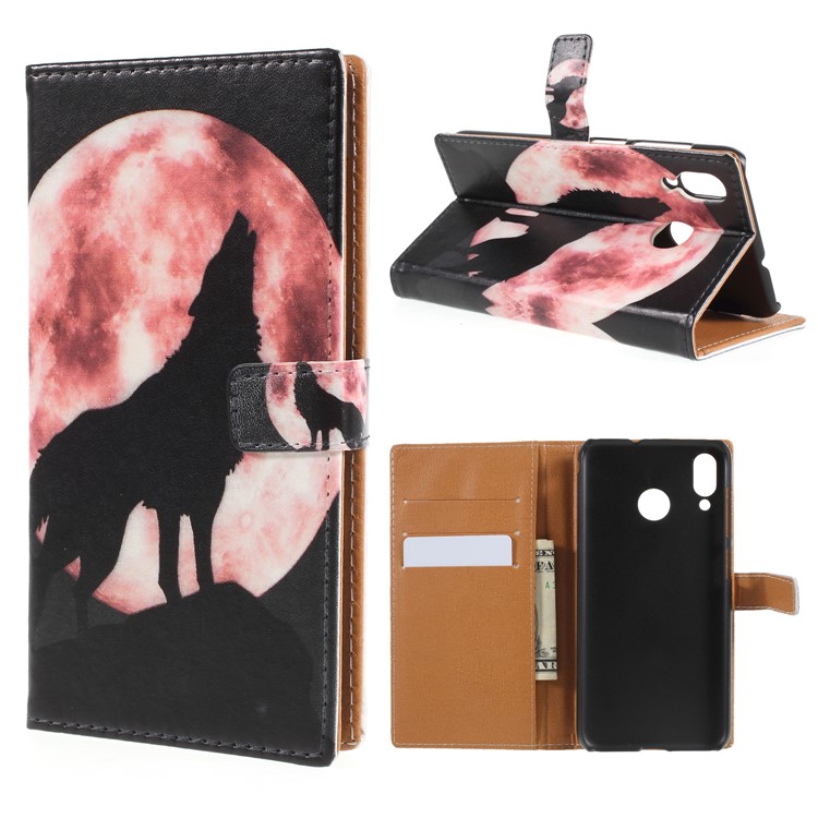 Pattern Printing PU Leather Protection Mobile Phone Case for Asus Zenfone Max (M1) ZB555KL - Wolf Howling at the Moon-1