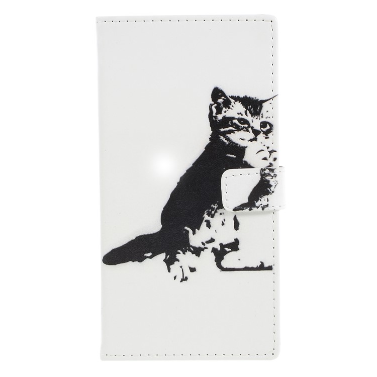 Pattern Printing PU Leather Mobile Casing with Card Slot for Asus Zenfone Max (M1) ZB555KL - Black and White Cat-1