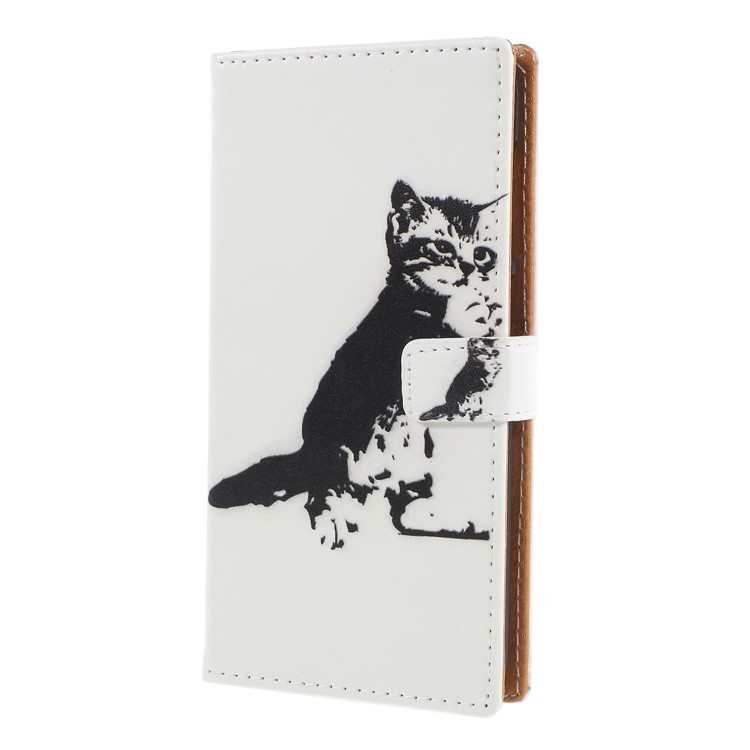 Pattern Printing PU Leather Mobile Casing with Card Slot for Asus Zenfone Max (M1) ZB555KL - Black and White Cat-3