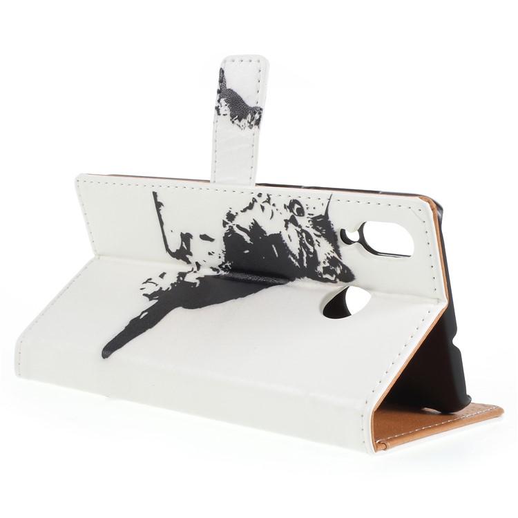 Pattern Printing PU Leather Mobile Casing with Card Slot for Asus Zenfone Max (M1) ZB555KL - Black and White Cat-5