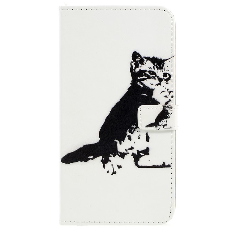 Pattern Printing Wallet Leather Cover Case for Asus Zenfone 5 Lite ZC600KL - Black and White Cat-3