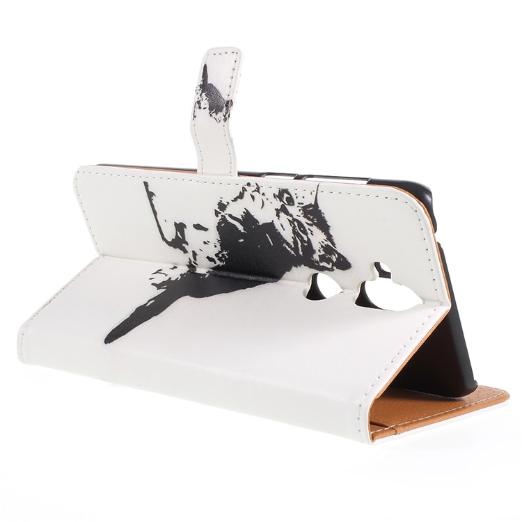 Pattern Printing Wallet Leather Cover Case for Asus Zenfone 5 Lite ZC600KL - Black and White Cat-5