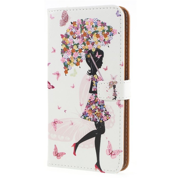 Pattern Printing Wallet Leather Mobile Case for Asus Zenfone 5 Lite ZC600KL - Flowered Girl Holding Umbrella-2