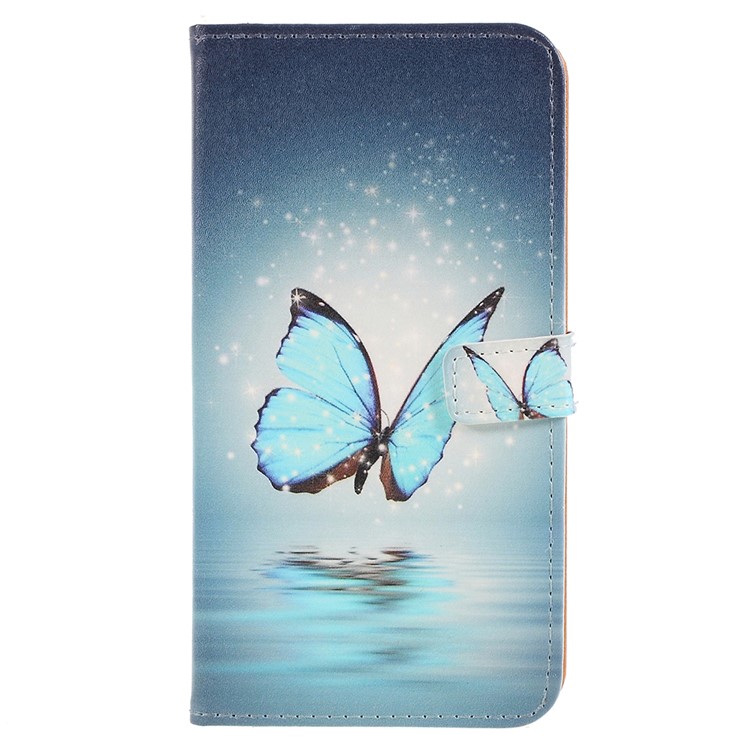Pattern Printing Wallet Leather Mobile Phone Protection Cover for Asus Zenfone 5 Lite ZC600KL - Blue Butterfly-1