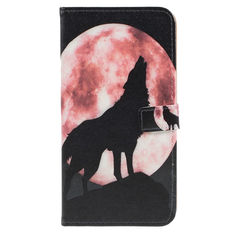 Patterned Leather Wallet Stand Phone Case for Asus Zenfone 5 Lite ZC600KL - Wolf Yelling to the Sky-1