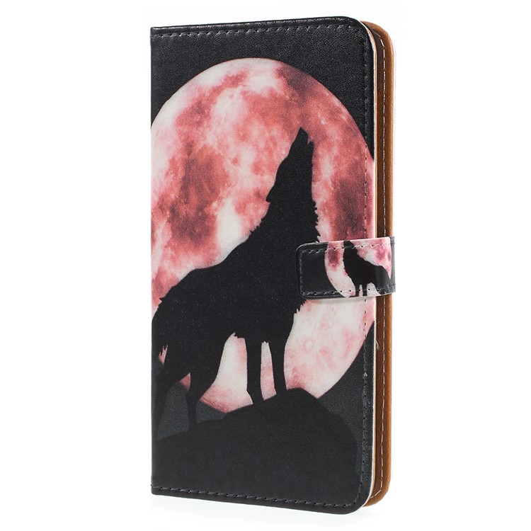 Patterned Leather Wallet Stand Phone Case for Asus Zenfone 5 Lite ZC600KL - Wolf Yelling to the Sky-2