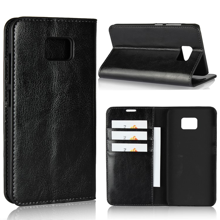 Crazy Horse Texture Genuine Leather Wallet Case for Asus Zenfone V V520KL - Black-1