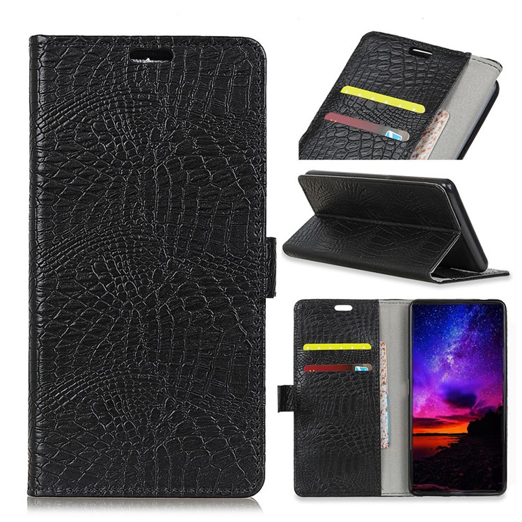 Crocodile Texture PU Leather Wallet Stand Case for Asus Zenfone 5 Lite ZC600KL - Black-1