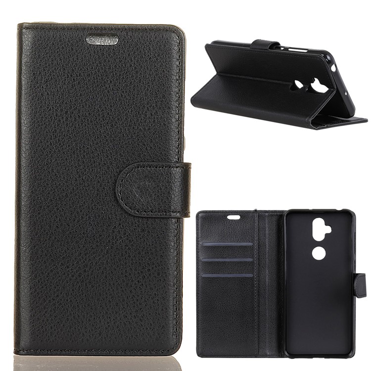 Litchi Skin Wallet Leather Stand Case for Asus Zenfone 5 Lite ZC600KL - Black-1