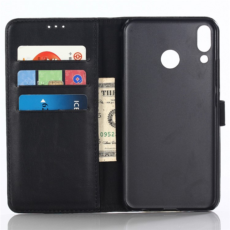 Caso De Carteira De Couro De Estilo Retrô De Textura De Cavalo Louco Para Asus Zenfone 5Z ZS620KL - Preto-3