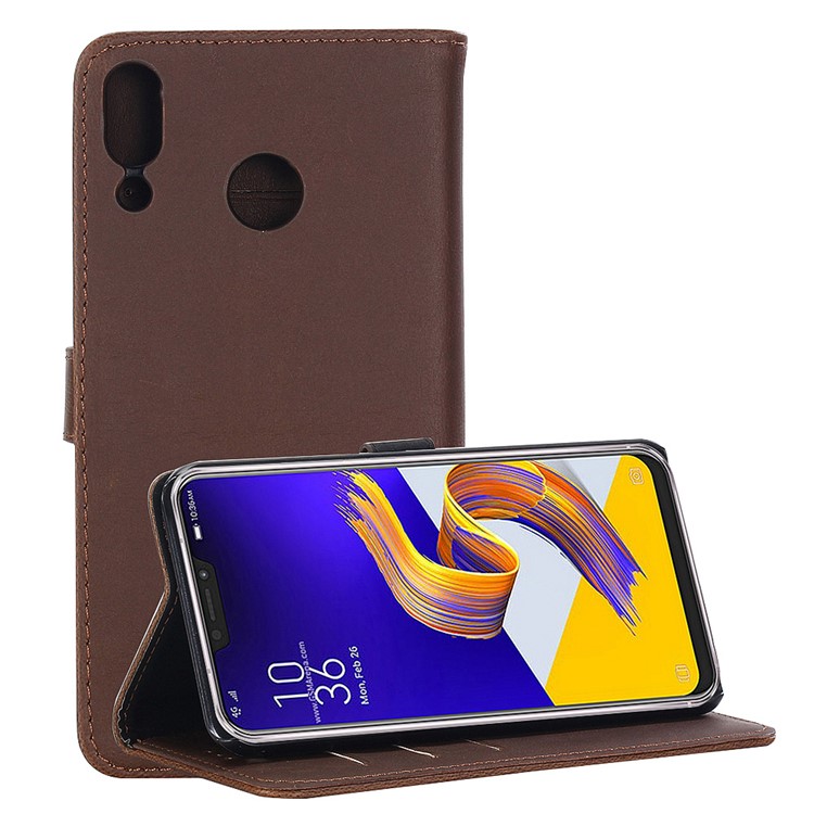 Faux Cheval Texture Style Rétro En Cuir Portefeuille Housse De Téléphone Portable Pour Asus Zenfone 5Z ZS620KL - Café-1