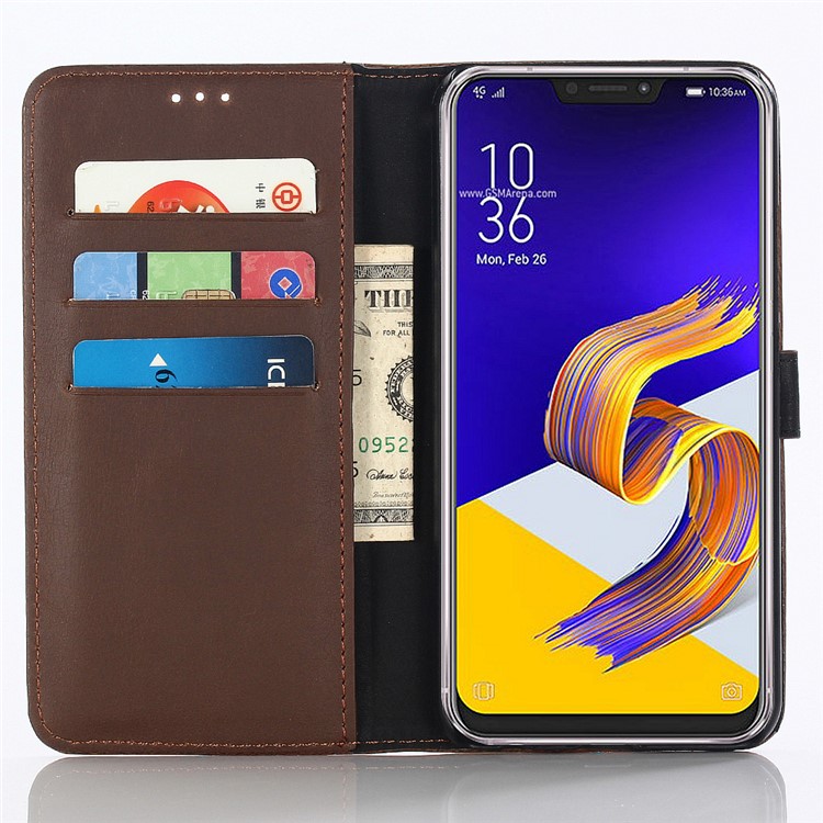 Faux Cheval Texture Style Rétro En Cuir Portefeuille Housse De Téléphone Portable Pour Asus Zenfone 5Z ZS620KL - Café-8