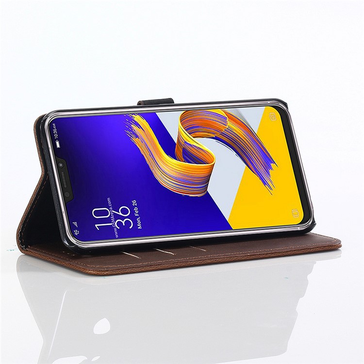 Faux Cheval Texture Style Rétro En Cuir Portefeuille Housse De Téléphone Portable Pour Asus Zenfone 5Z ZS620KL - Café-9