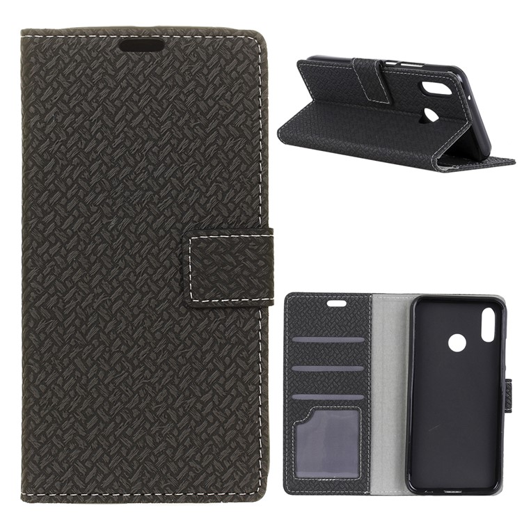 Woven Texture Wallet Magnetic Stand Leather Case for Asus Zenfone Max (M1) ZB555KL - Black-1