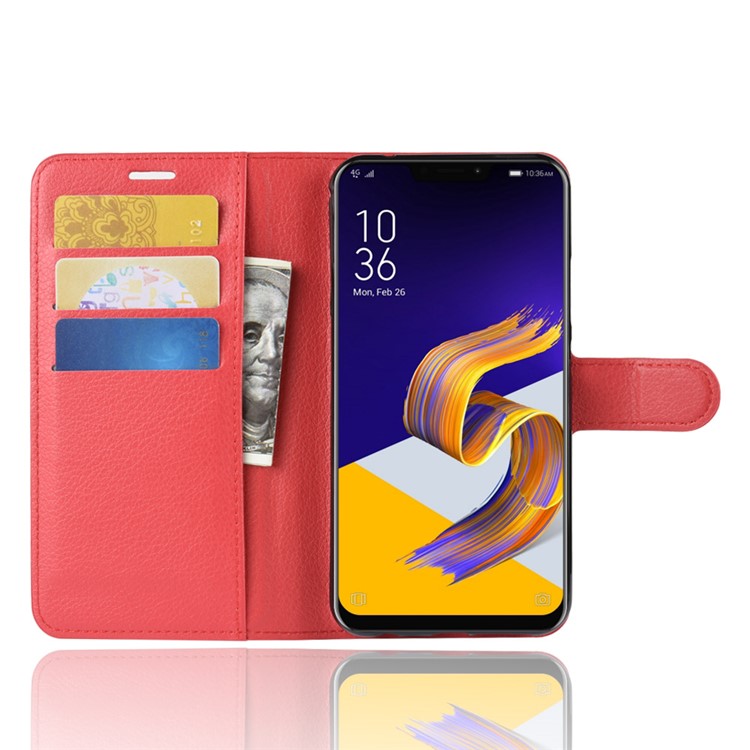 Litchi Texture PU Leather Protection Mobile Phone Shell with Stand for Asus Zenfone 5 ZE620KL - Red-4