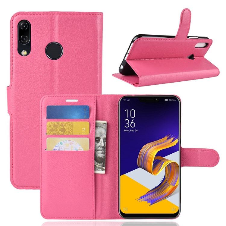 Litchi Texture PU Leather Protection Cell Phone Cover with Card Holder for Asus Zenfone 5 ZE620KL - Rose-1