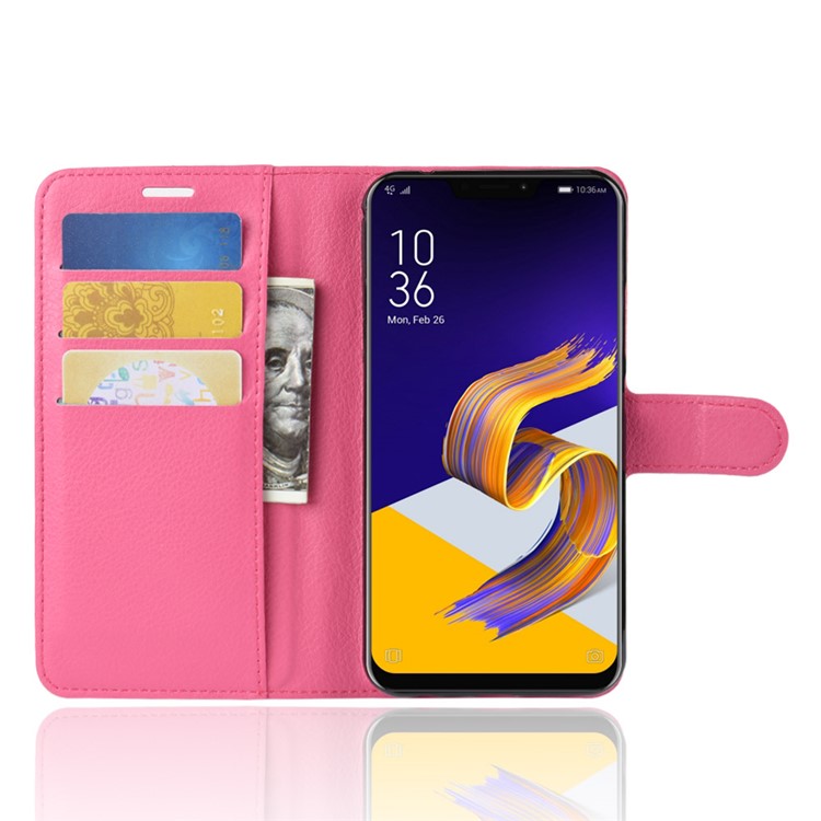 Litchi Texture PU Leather Protection Cell Phone Cover with Card Holder for Asus Zenfone 5 ZE620KL - Rose-4