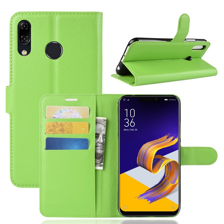Litchi Grain Stand Wallet Leather Phone Cover for Asus Zenfone 5 ZE620KL - Green-1