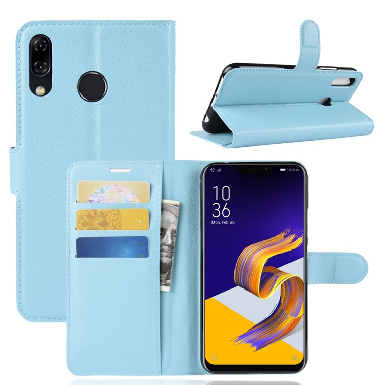Litchi Grain Stand Wallet Leather Phone Shell for Asus Zenfone 5 ZE620KL - Blue-1