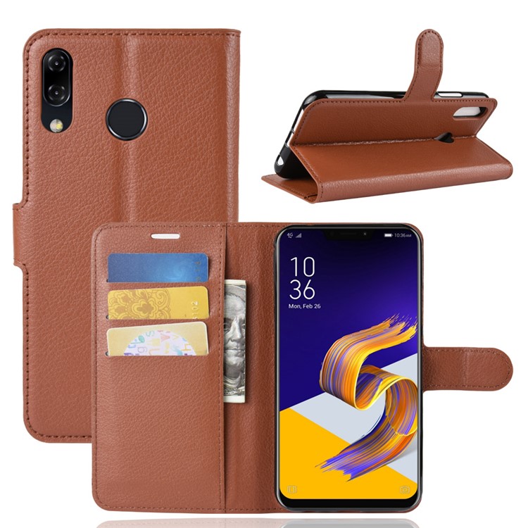 Litchi Stand Stand Leather Magnetic Caixa Casa Caseira Para Asus Zenfone 5 ZE620KL - Castanho