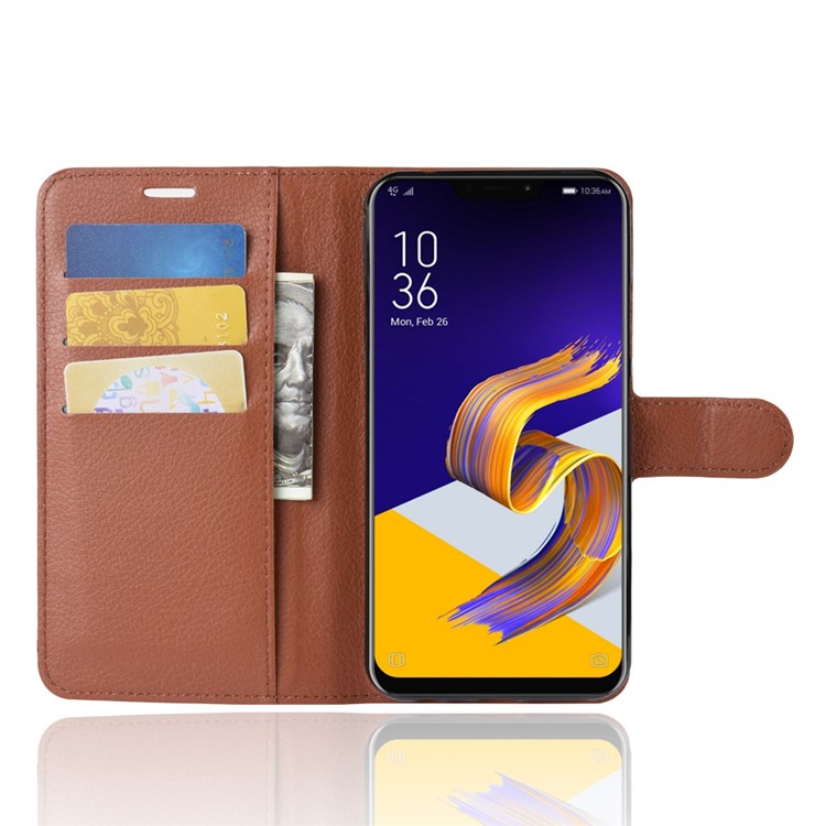 Litchi Texture Stand en Cuir Portefeuille Magnétique Coque en Couverture Pour Asus Zenfone 5 Ze620kl - Brun