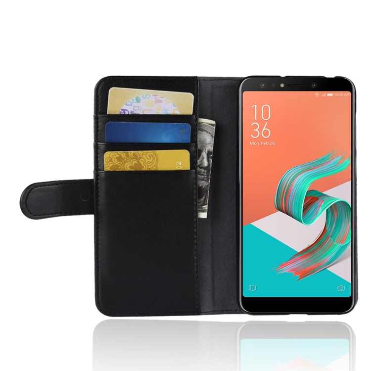 For Asus Zenfone 5 Lite ZC600KL Flip Genuine Split Leather Wallet Cover Shell - Black-6