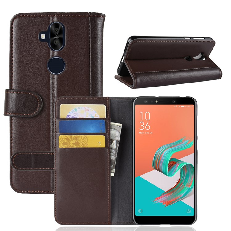For Asus Zenfone 5 Lite ZC600KL Genuine Split Leather Folio Wallet Stand Protection Casing - Brown-1