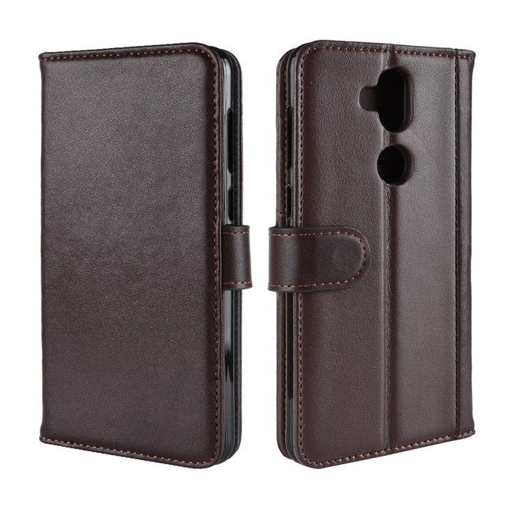 For Asus Zenfone 5 Lite ZC600KL Genuine Split Leather Folio Wallet Stand Protection Casing - Brown-2