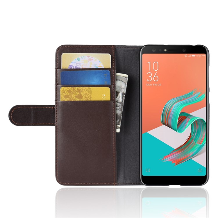 For Asus Zenfone 5 Lite ZC600KL Genuine Split Leather Folio Wallet Stand Protection Casing - Brown-6