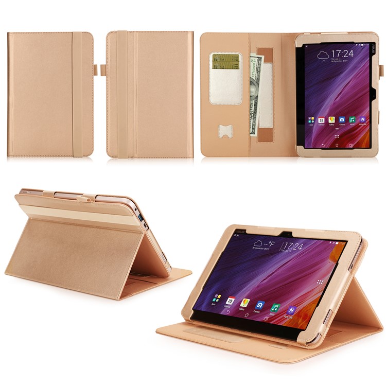 Folio PU Leather Stand Card Slots Protective Cover for ASUS TransBook Mini T103HAF and Keyboard - Gold-1