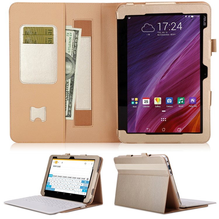 Folio PU Leather Stand Card Slots Protective Cover for ASUS TransBook Mini T103HAF and Keyboard - Gold-2