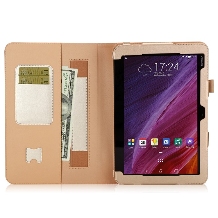 Folio PU Leather Stand Card Slots Protective Cover for ASUS TransBook Mini T103HAF and Keyboard - Gold-7