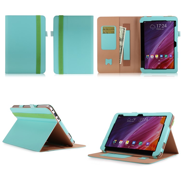 Folio PU Leather Stand Wallet Tablet Shell for ASUS TransBook Mini T103HAF and Keyboard - Cyan-1