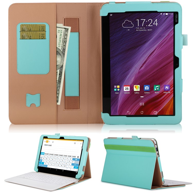 Folio PU Leather Stand Wallet Tablet Shell for ASUS TransBook Mini T103HAF and Keyboard - Cyan-2