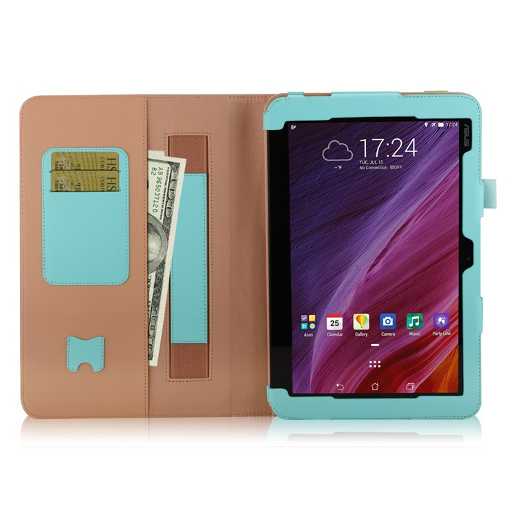 Folio PU Leather Stand Wallet Tablet Shell for ASUS TransBook Mini T103HAF and Keyboard - Cyan-4