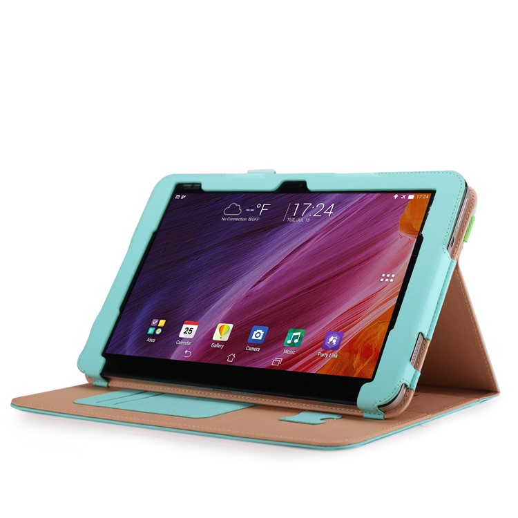 Folio PU Leather Stand Wallet Tablet Shell for ASUS TransBook Mini T103HAF and Keyboard - Cyan-6