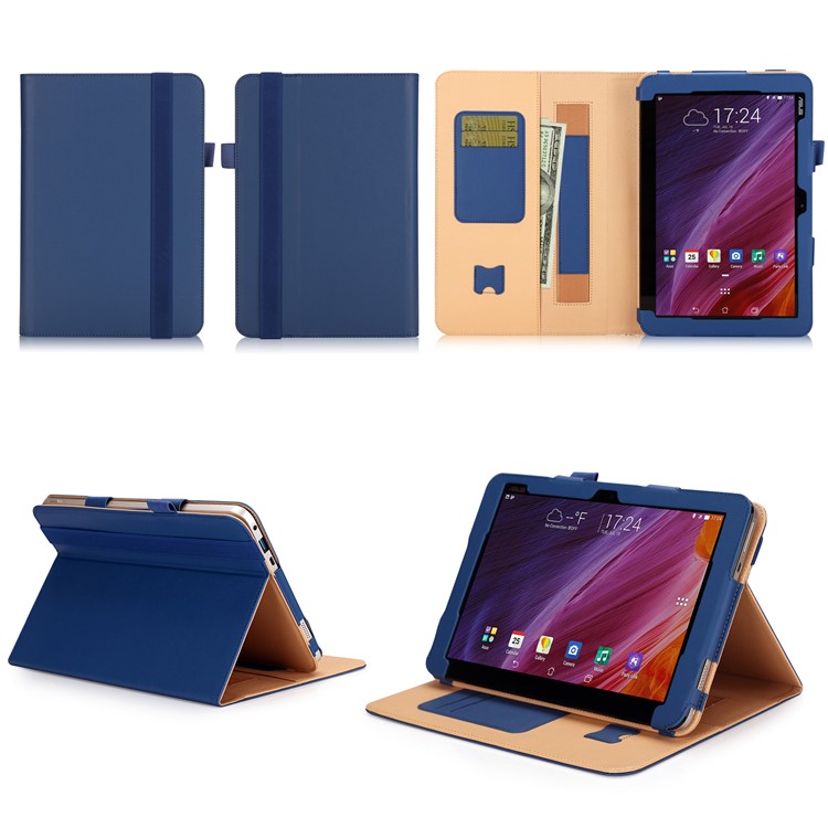 PU Leather Stand Card Slots Folio Casing for ASUS TransBook Mini T103HAF and Keyboard - Dark Blue-1