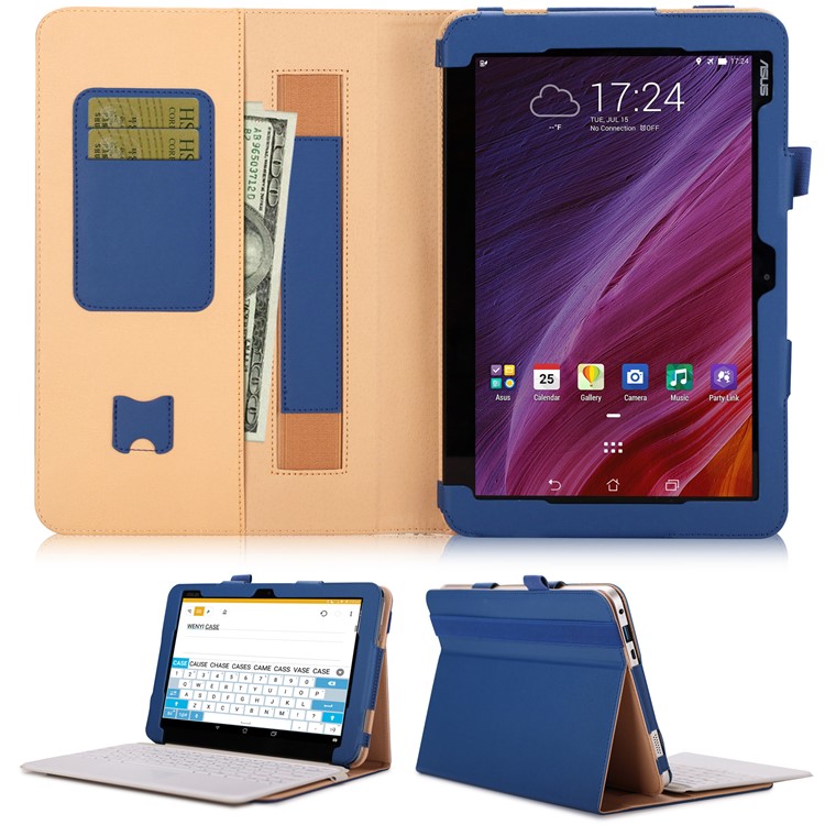 PU Leather Stand Card Slots Folio Casing for ASUS TransBook Mini T103HAF and Keyboard - Dark Blue-2