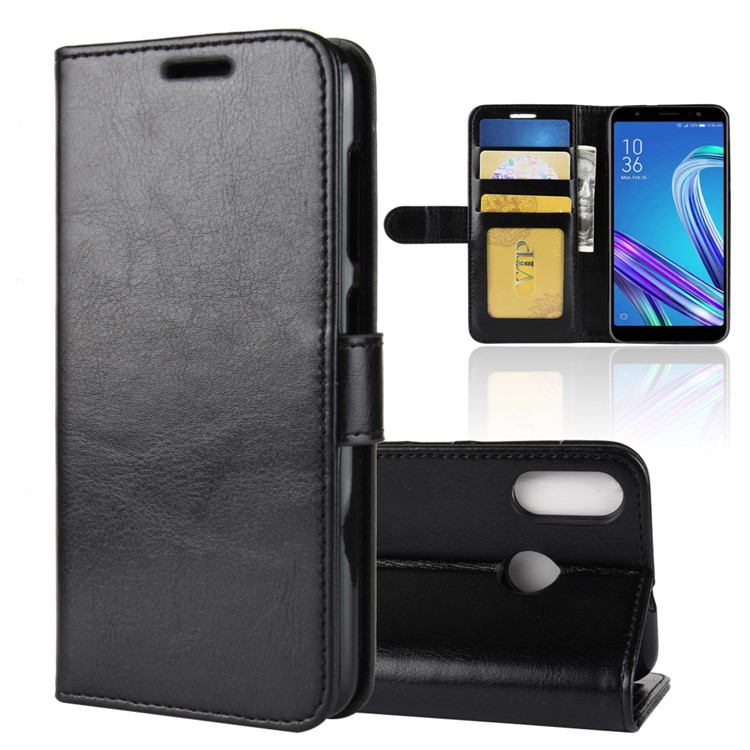 Crazy Horse Texture Wallet Stand Leather Case for Asus Zenfone Max (M1) ZB555KL - Black-1