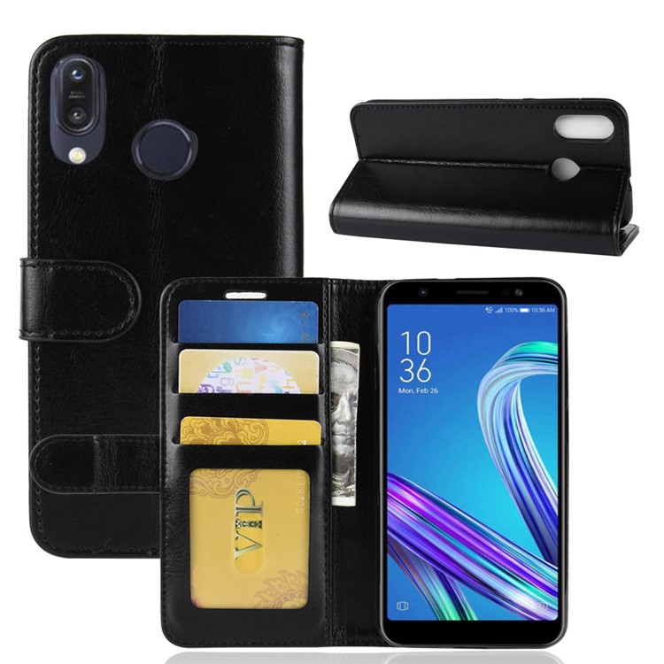 Crazy Horse Texture Wallet Stand Leather Case for Asus Zenfone Max (M1) ZB555KL - Black-8