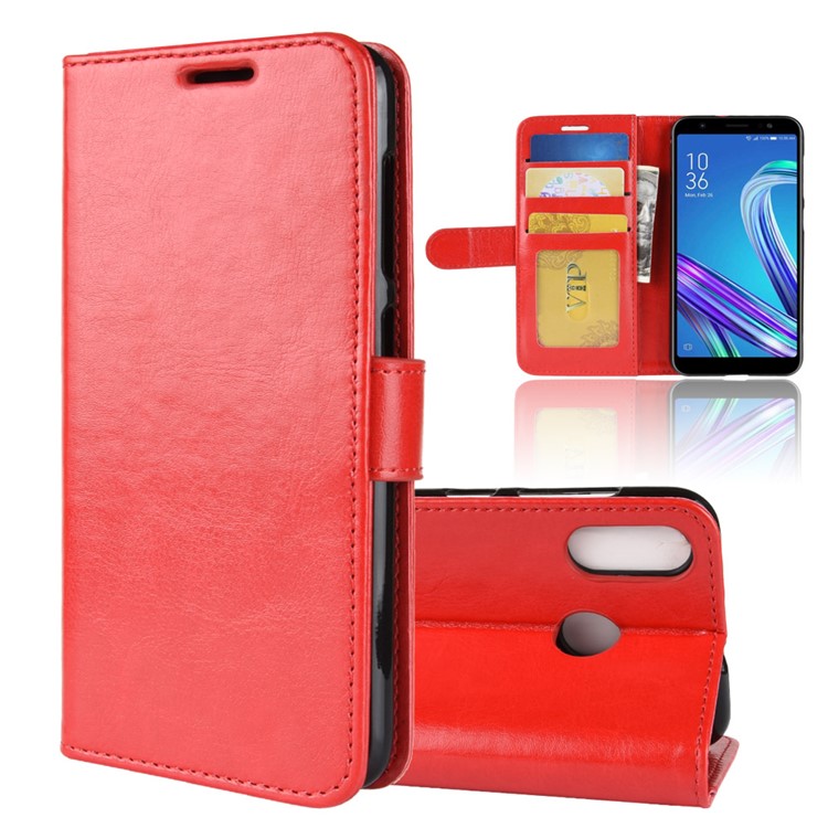 Crazy Horse Texture Wallet Stand Leather Phone Case for Asus Zenfone Max (M1) ZB555KL - Red-1