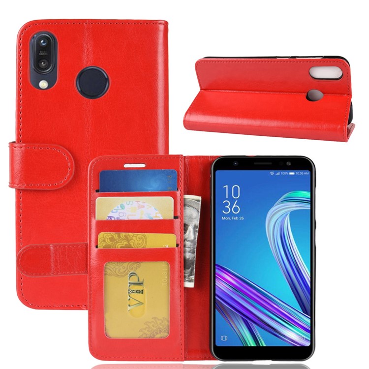 Crazy Horse Texture Wallet Stand Leather Phone Case for Asus Zenfone Max (M1) ZB555KL - Red-8