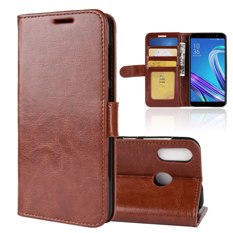 Crazy Horse Texture Wallet Stand Leather Phone Cover for Asus Zenfone Max (M1) ZB555KL - Brown-1