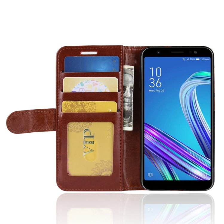 Crazy Horse Texture Wallet Stand Leather Phone Cover for Asus Zenfone Max (M1) ZB555KL - Brown-3
