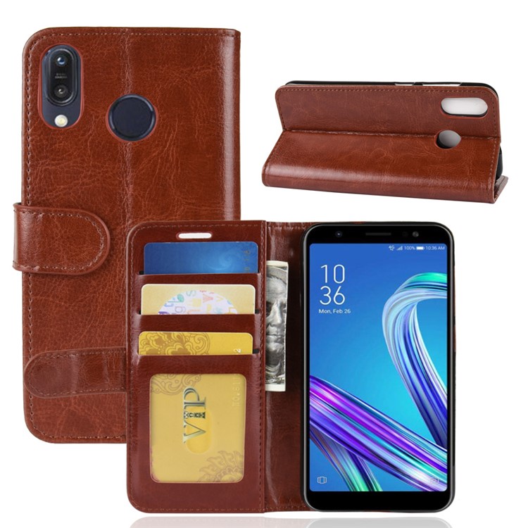 Crazy Horse Texture Wallet Stand Leather Phone Cover for Asus Zenfone Max (M1) ZB555KL - Brown-6